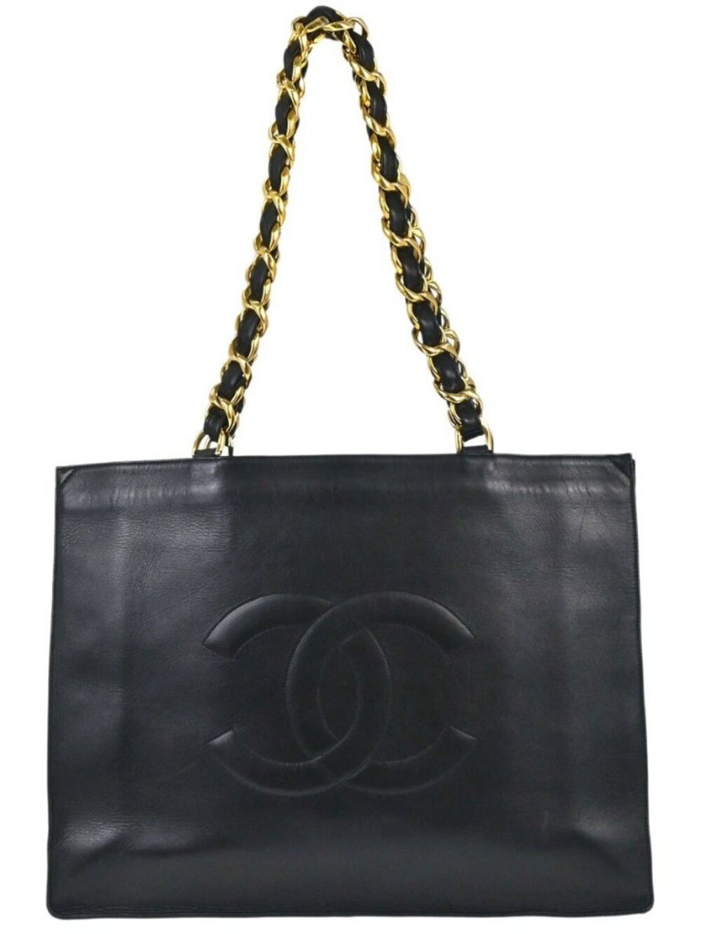 Chanel Black Lambskin Chain Tote Shoulder Bag 168007